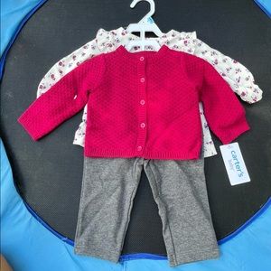 3 Piece Set Baby Girl 6 Months Carters Sweater Shirt Pants